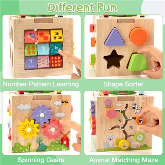 Activity Cube Wooden Montessori Toy, Shape Sorter Developmental Learning Toys - Picture 3 of 8